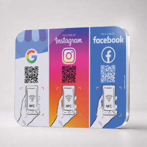 Trio NFC-bordje Google/Instagram/Facebook