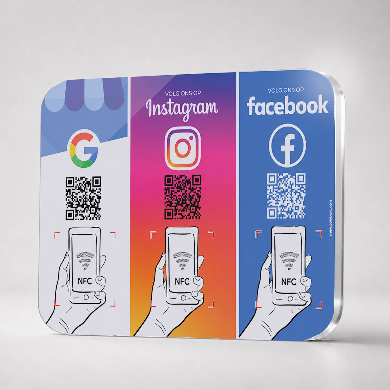 Trio NFC-bordje Google/Instagram/Facebook