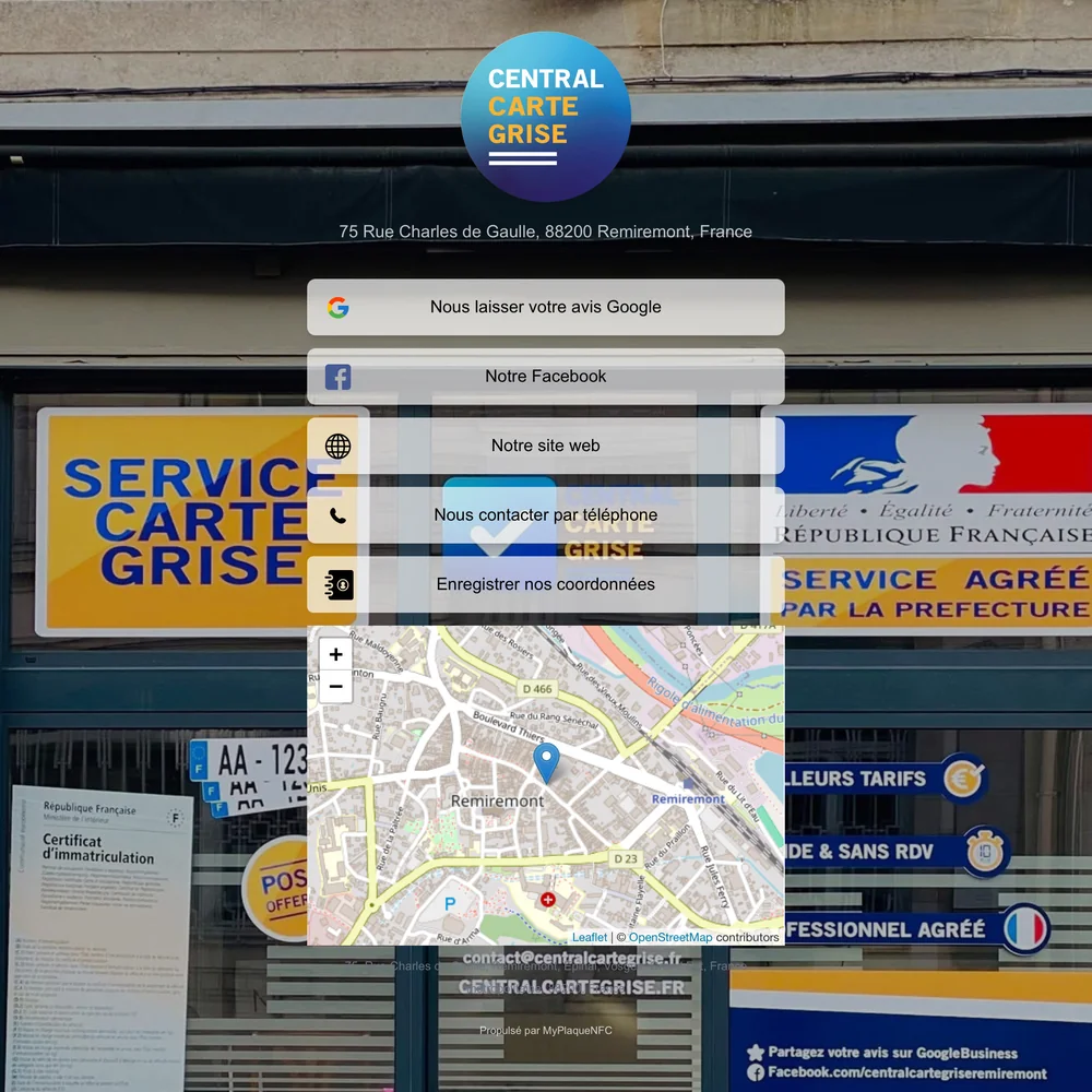 Exemple de page Shop-Link ouverte par une carte de visite NFC