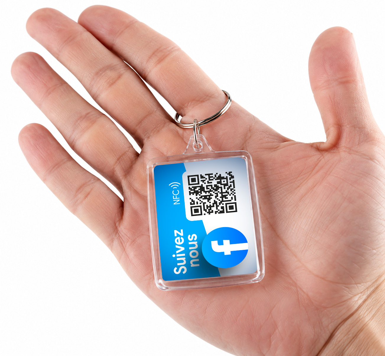 porte-clé NFC Facebook avec QR code