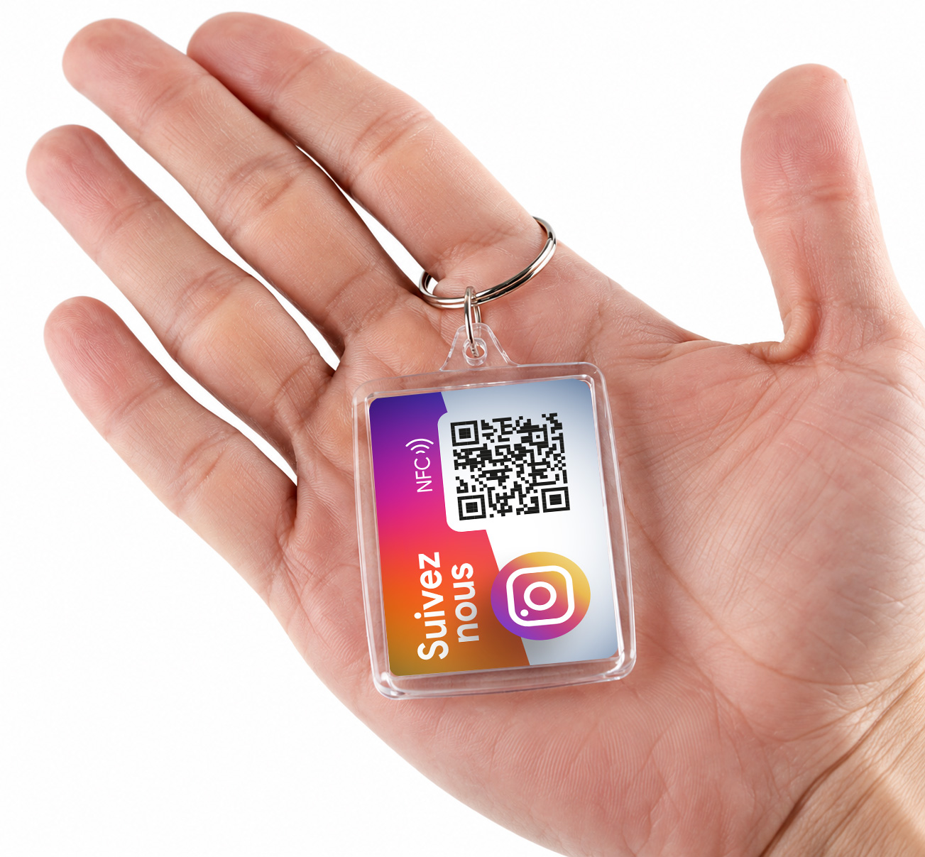 porte-clé NFC Instagram avec QR code