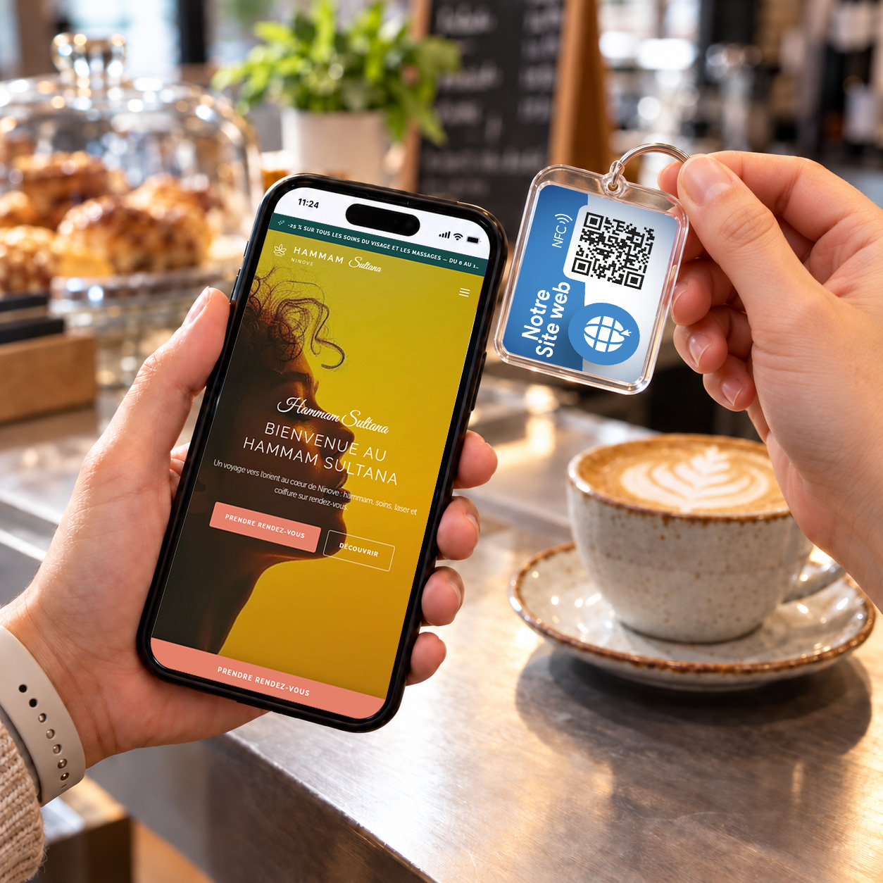 porte-clé NFC site internet ouvrant un site sur un smartphone