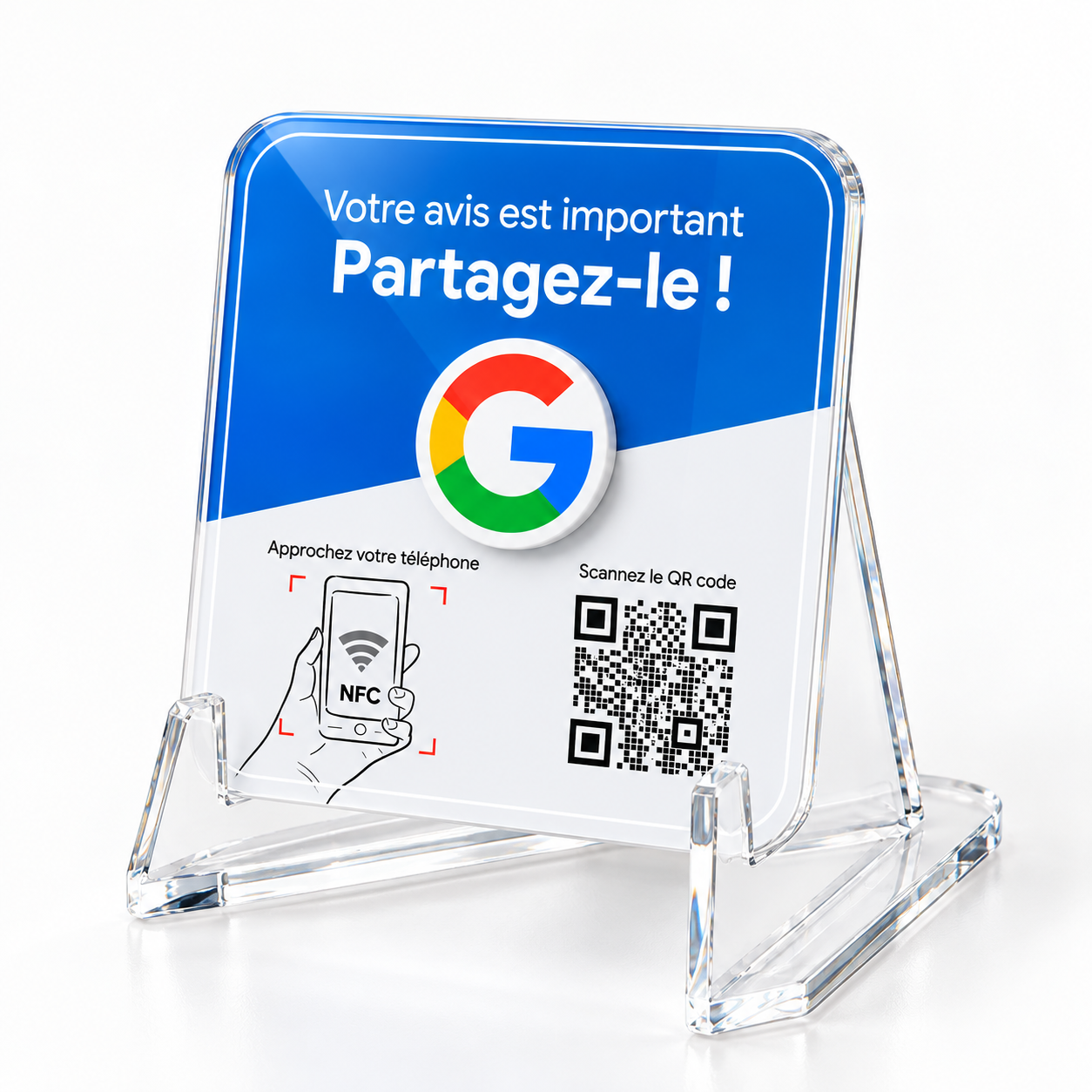 Support plaque NFC transparent avec une plaque Pro 17 × 13 cm